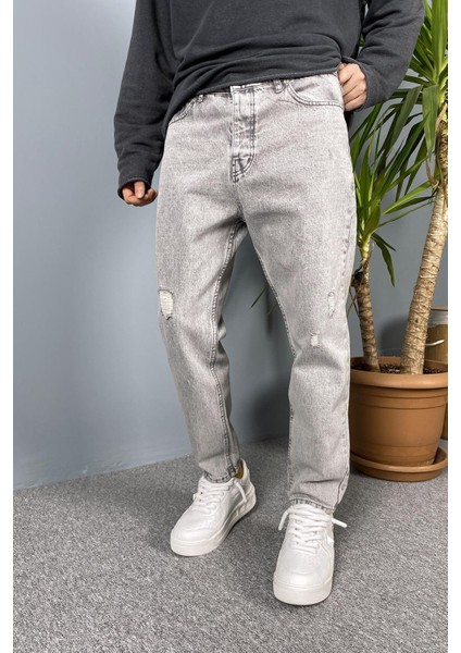 Yırtıklı Gri Jean - Kot Pantolon