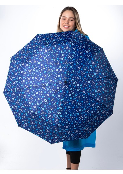Mavi Boncuk Desenli Otomatik Şemsiye, Rüzgara Dayanıklı, Kadın Modeli modelleri
