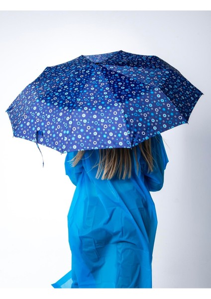 Mavi Boncuk Desenli Otomatik Şemsiye, Rüzgara Dayanıklı, Kadın Modeli fırsatları