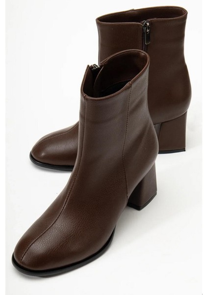 Kadın Marta Kahverengi Kalın Topuklu Yumurta Burun Fermuarlı Bot fiyatları