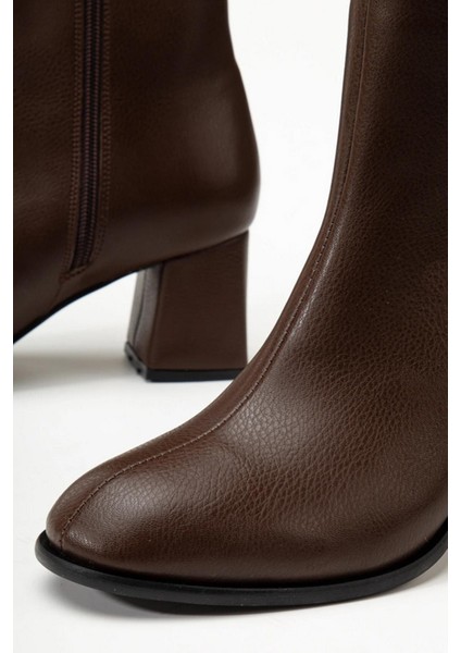 Kadın Marta Kahverengi Kalın Topuklu Yumurta Burun Fermuarlı Bot modelleri