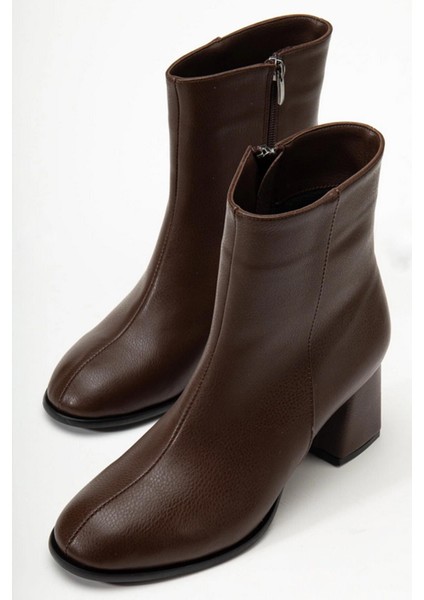Kadın Marta Kahverengi Kalın Topuklu Yumurta Burun Fermuarlı Bot fırsatları