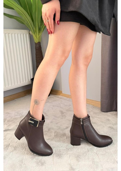 Kadın Mabel Kahverengi Tokalı ( 6 cm ) Topuklu Oval Burun Bot modelleri