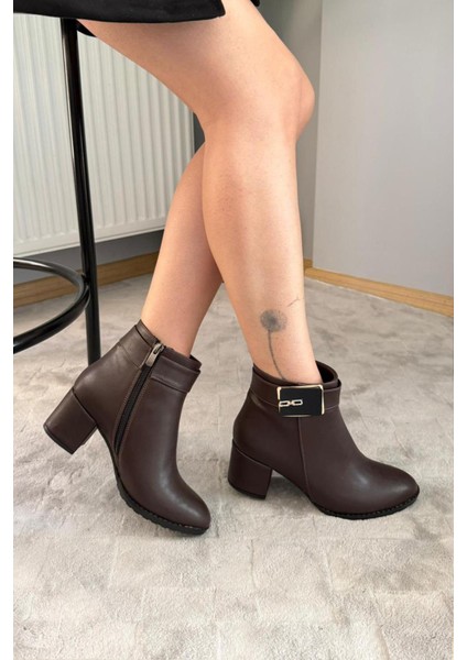 Kadın Mabel Kahverengi Tokalı ( 6 cm ) Topuklu Oval Burun Bot indirimleri