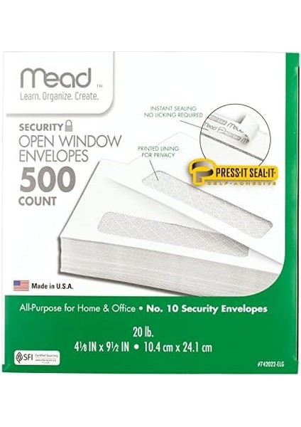 Pencere Zarfları, Iş Zarfları, Kendinden Mühür #10, Tek Sol Pencere, Pencereli Zarfları Soyup Kapatın, Güvenlik Renkli Beyaz Zarflar, Paket Başına 500 (742022)