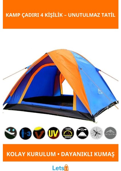 4 Kişilik Kolay Kurulum Su Geçirmez Kamp Çadırı