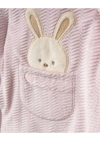 Sevimli Tavşan Desenli Kapüşonlu Wellsoft Astarlı Astronot Kozmonot Tulum