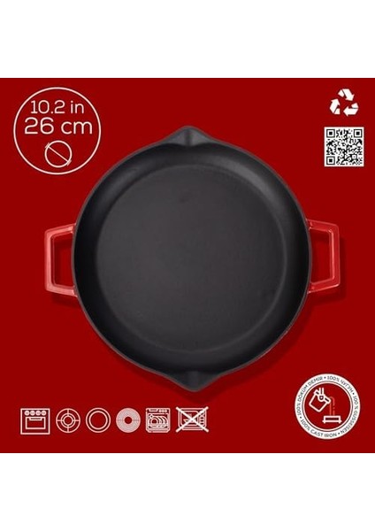 Metal Döküm Kızartma Tavası, Metal Kulplu, 26 Cm, Kırmızı fiyatları