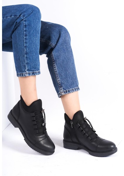 Kadın Cesi Siyah Streç ve Bağcık Tedaylı Bilek Boy Termo Taban Bot fiyatları