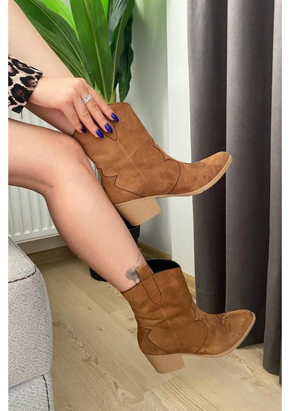 Kadın Vendy Taba Süet Kısa Topuklu Kovboy Bot fiyatları