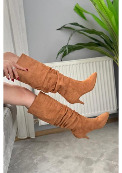 Kadın Tamara Taba Süet Körüklü Sivri Burun Çivi Topuk Çizme