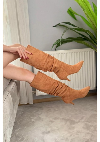 Kadın Tamara Taba Süet Körüklü Sivri Burun Çivi Topuk Çizme indirimleri