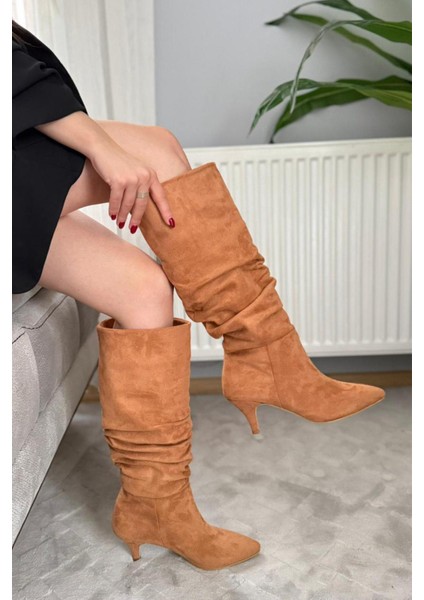 Kadın Tamara Taba Süet Körüklü Sivri Burun Çivi Topuk Çizme