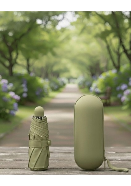 Yeşil Mini Kapsül Seyahat Şemsiyesi, Hafif ve Kılıflı, Pratik ve Şık Tasarım