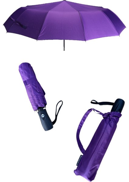Mor Tam Otomatik Rüzgarlı Hava Dayanıklı Şemsiye, Çok Renkli, Hafif ve Şık Tasarım