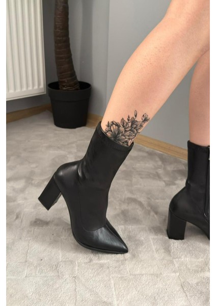 Kadın Volga Siyah Fermuarlı 8 cm Kalın Topuklu Strec Bot indirimleri