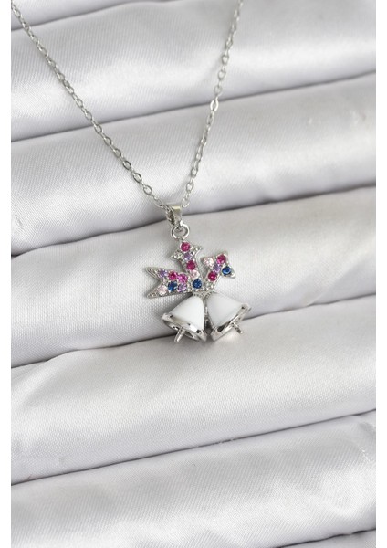 316L Çelik Zincir Gümüş Renk Chirtsmas Bell Model Yılbaşı Temalı Kadın Kolye