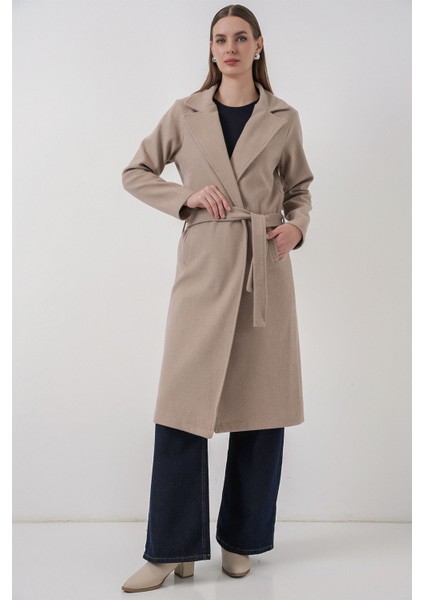 Kadın Bdart Kruvaze Yaka Kuşaklı Kaşe Ceket Bej Doğal fiyatları