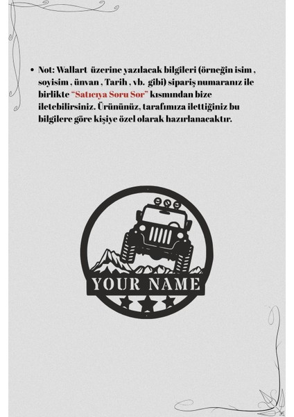 Kişiye Özel Isimli Off Road Arazi Aracı Metal Duvar Dekoru - Macera Garaj Odası Tablosu