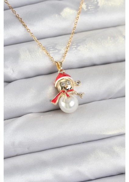 316L Çelik Zincir Gold Renk Kardan Adam Model Yılbaşı Temalı Kadın Kolye