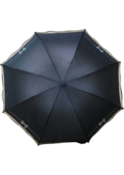 8 Tel Taşlı Fiyonklu Fiyonk Baskılı Katlanabilir Rüzgar Geçirmez Siyah modelleri