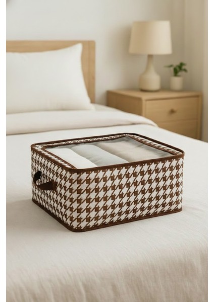 Dolap Düzenleyici Kazayağı Desenli | 1 Adet | Çelik Destekli Fermuarlı Pencereli Kıyafet Organizeri