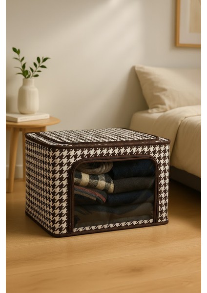 Dolap Düzenleyici Kazayağı Desenli | 1 Adet | Çelik Destekli Fermuarlı Pencereli Kıyafet Organizeri fiyatları