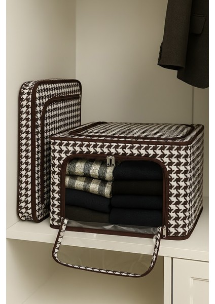 Dolap Düzenleyici Kazayağı Desenli | 1 Adet | Çelik Destekli Fermuarlı Pencereli Kıyafet Organizeri fırsatları