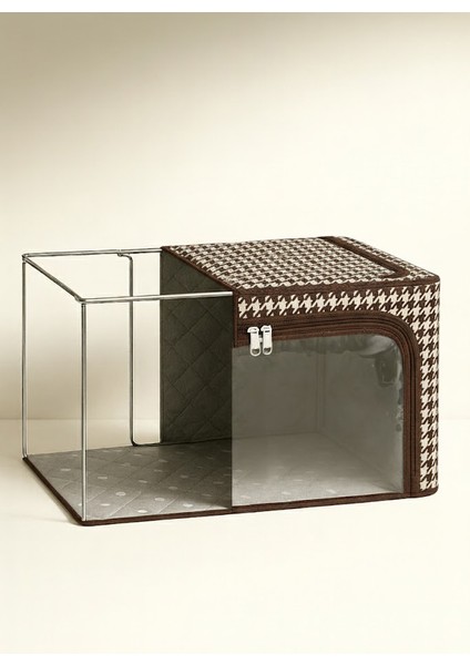 Dolap Düzenleyici Kazayağı Desenli | 1 Adet | Çelik Destekli Fermuarlı Pencereli Kıyafet Organizeri