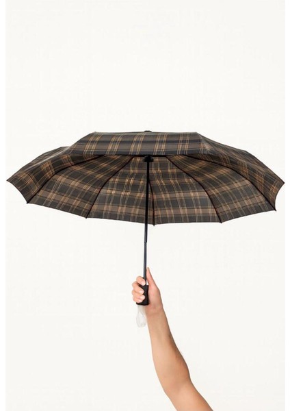 Tam Otomatik Kahverengi Fiber Telli Kare Şemsiye, Şık ve Hafif Tasarım