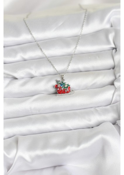 316L Çelik Zincir Gümüş Renk Kızak ve Çam Ağacı Figürlü Yılbaşı Temalı Kadın Kolye fiyatları