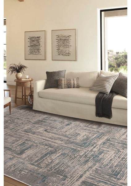 Madrid 1005 Mavi Halı Kilim Kaymaz Taban Salon Mutfak Kesme Yolluk Makine Halısı