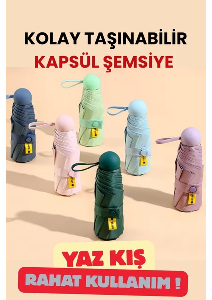 Mavi 8 Telli Kapsüllü Şemsiye, Kolay Taşıma ve Saklama Için Harika Seçenek