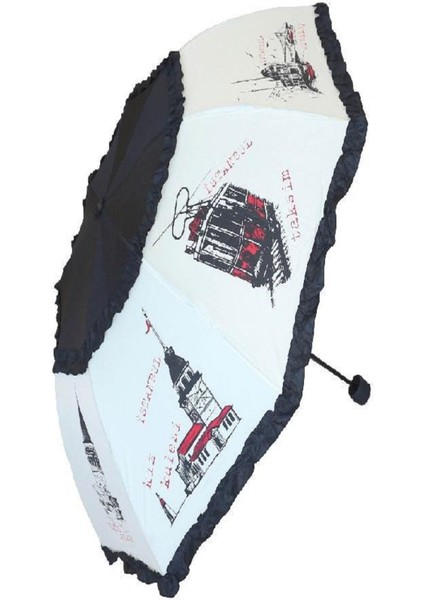 Şemsiye Kadın Istanbul Desenli Siyah RB63K, Hafif ve Şık Koruma