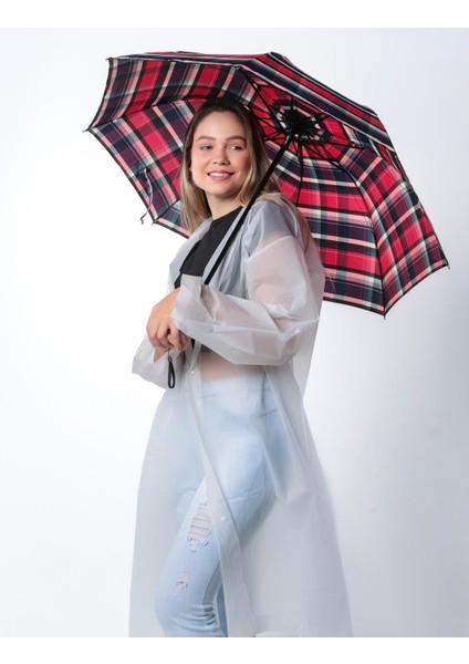 Kırmızı Ekoseli Kadın Şemsiye, Şık ve Dayanıklı Tasarım