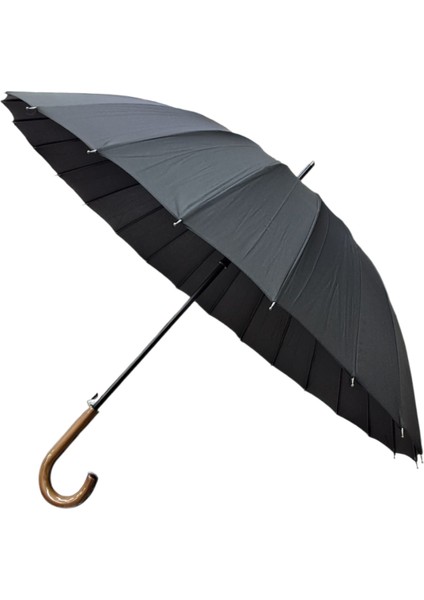 24 Telli Ahşap Saplı Dayanıklı Fiber Gövde Rüzgar Korumalı Şemsiye Siyah fiyatları