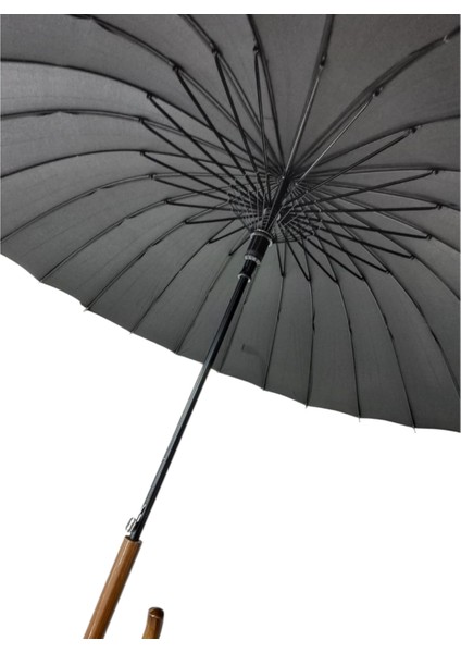 24 Telli Ahşap Saplı Dayanıklı Fiber Gövde Rüzgar Korumalı Şemsiye Siyah fırsatları