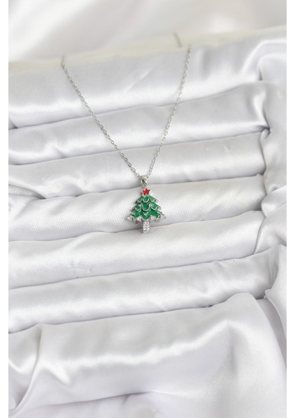 316L Çelik Zincir Gümüş Renk Çam Ağacı Model Yılbaşı Temalı Kadın Kolye fiyatları