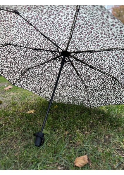 8 Telli Otomatik Leopar Desenli Rüzgar Dirençli Şemsiye Kahverengi fırsatları