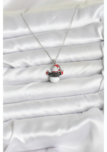 316L Çelik Zincir Gümüş Renk Kardan Adam Figürlü Yılbaşı Temalı Kadın Kolye fiyatları