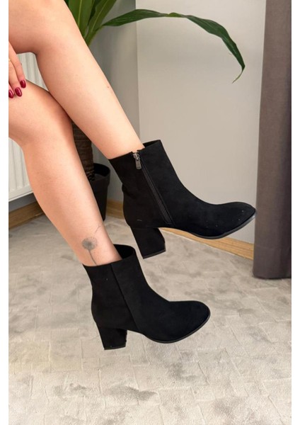 Kadın Marta Siyah Süet 6 cm Kalın Topuklu Yumurta Burun Fermuarlı Bot fiyatları