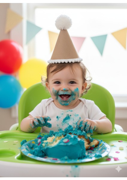 Bebeğinizin Özel Günleri Için Sade ve Şık Bir Tamamlayıcı! Üzerinde Herhangi Bir Yaş Yazısı Veya Rakam Bulunmayan Mini Jüt Pembe Simli Ponponlu Bebek Parti Şapkası, Farklı Doğum Günü Konseptleri