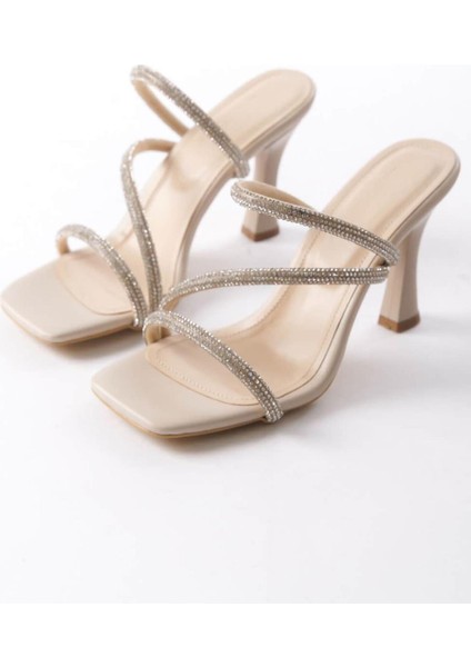 Kadın Alia Krem 9 cm Topuklu Taşlı Terlik indirimleri