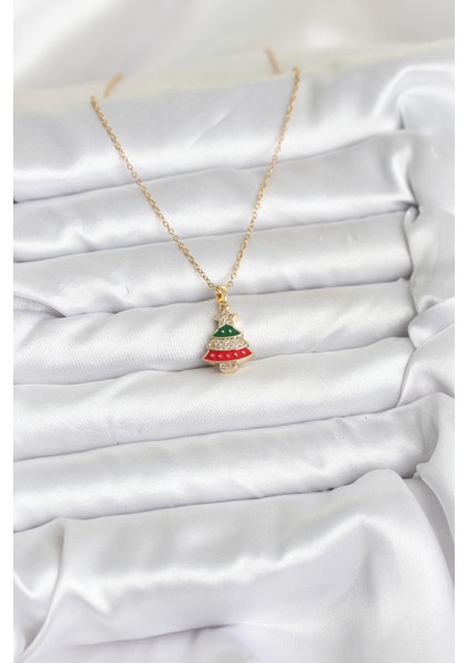 316L Çelik Zincir Gold Ren Çam Ağacı Model Zirkon Taşlı Yılbaşı Temalı Kadın Kolye fiyatları