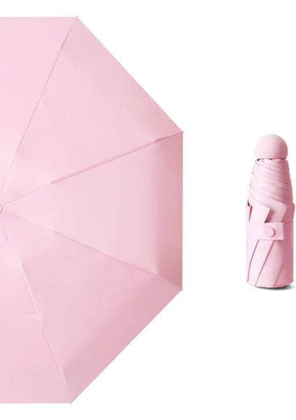 Tam Otomatik Kırılmaz 6 Telli Kapsül Şemsiye, Çantalı, Pembe