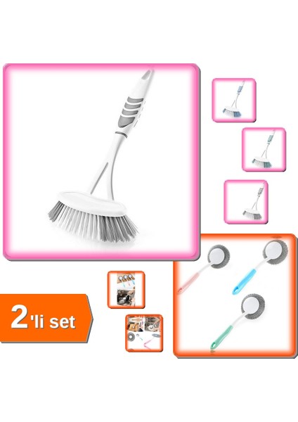 Lavabo ve Küvet Temizleme Fırçası + Mangal Barbekü Lavabo Bulaşık Temizleme Fırçası - 2li Set L8K2S2