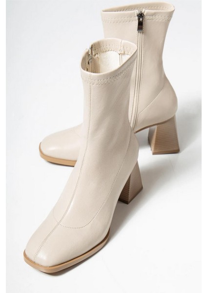 Kadın Marina Krem Bot 7 cm Kalın Topuklu Streç Boots fırsatları