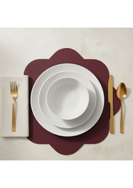 2 Adet Deri Amerikan Servis-Kolay Silinebilir SUPLA-33X33 Cm-Sekizgen Çiçek Desenli