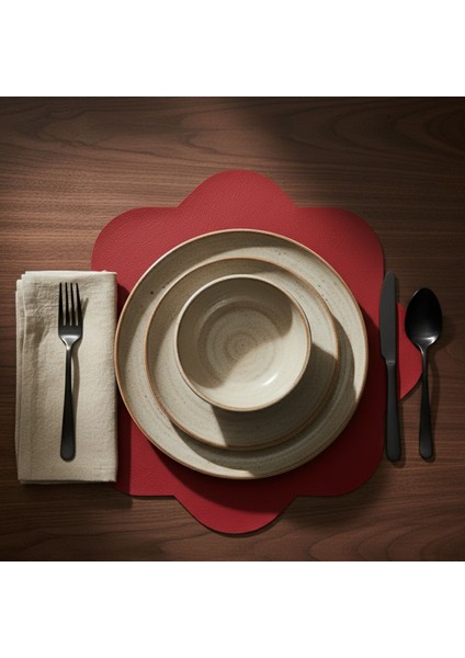 2 Adet Deri Amerikan Servis-Kolay Silinebilir SUPLA-33X33 Cm-Sekizgen Çiçek Desenli