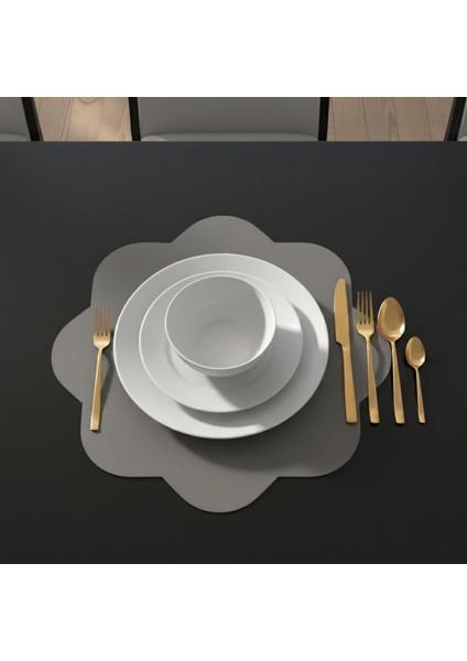 2 Adet Deri Amerikan Servis-Kolay Silinebilir SUPLA-33X33 Cm-Sekizgen Çiçek Desenli